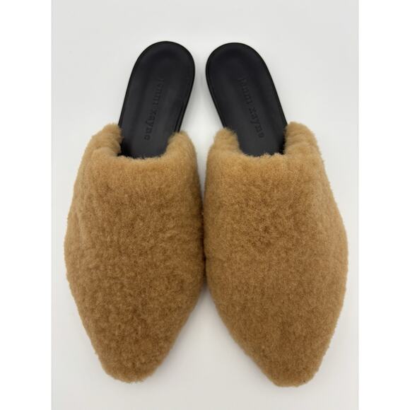 Jenni Kayne Shearling Slides Tan Tan Size 39 / 9 Point Toe Flats - Picture 3 of 14